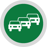 a green icon with three white cars within it